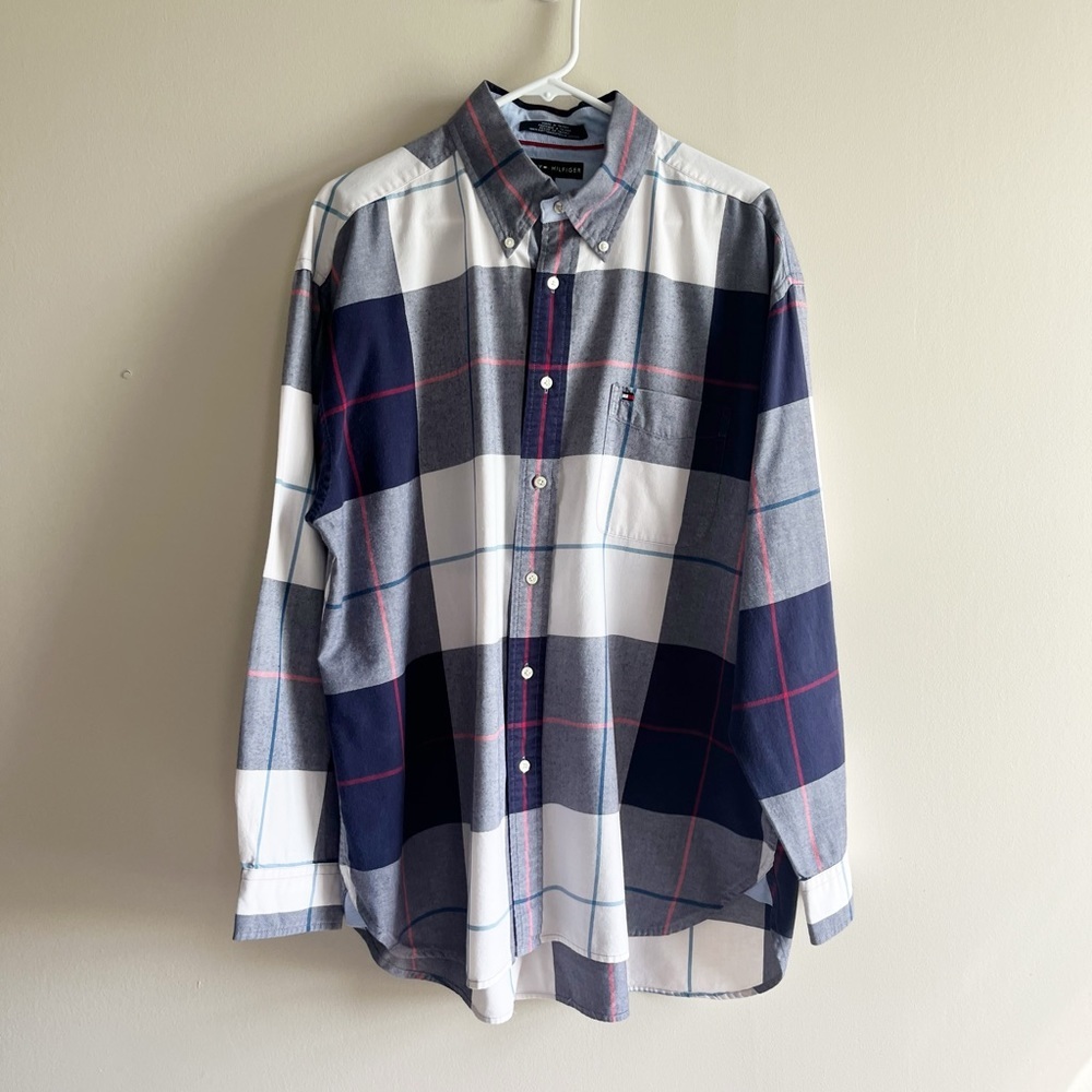Vintage Tommy Hilfiger Thin Flannel Button Down Shirt Sz XL Y2K